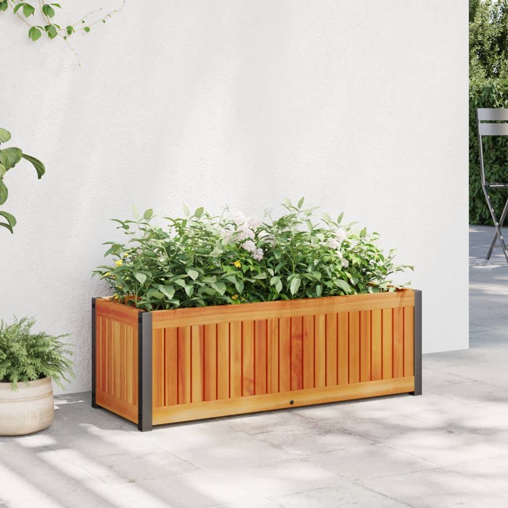 Jardinière - Pot De Fleurs - Bac à Fleurs 80x30x27,5 cm bois massif d'acacia et acier g1097 - Image 2