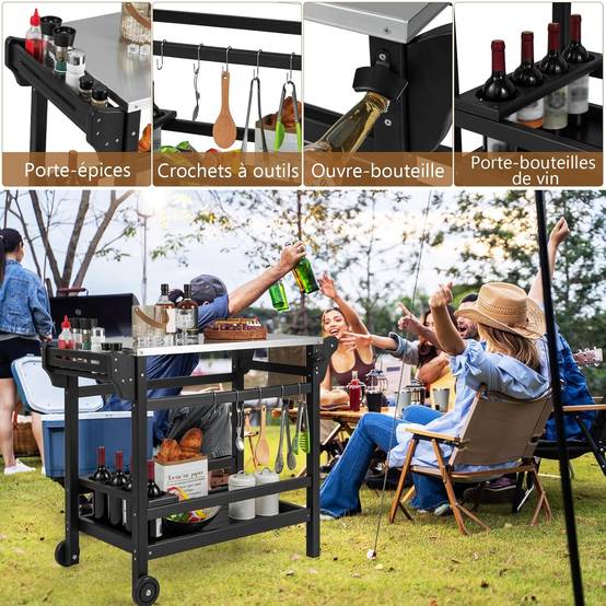 Costway - Chariot de Barbecue d'Extérieur à Double Étagères, Desserte de Jardin avec Poignée105 x 54 x 85 cm - Image 5