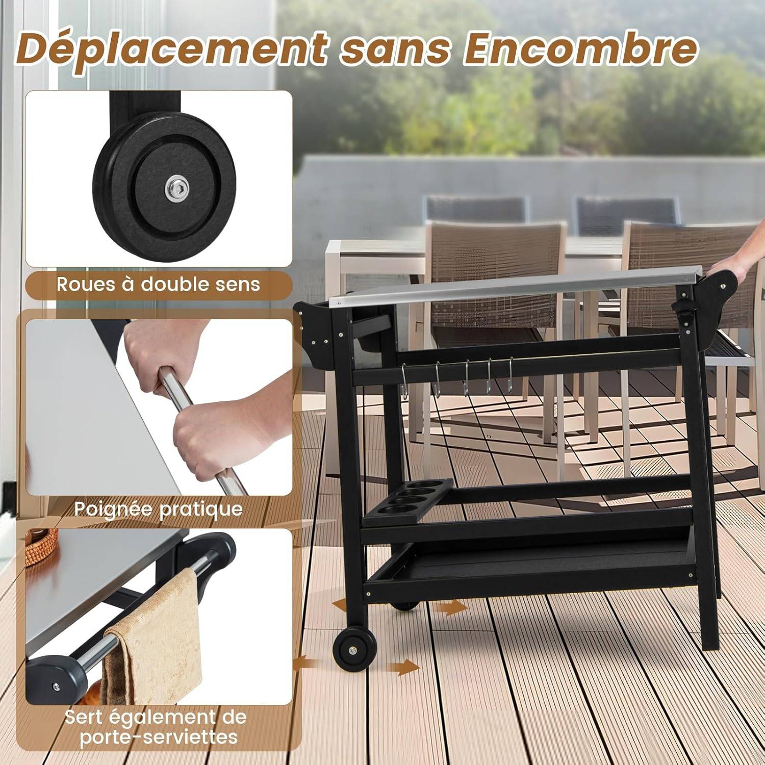 Costway - Chariot de Barbecue d'Extérieur à Double Étagères, Desserte de Jardin avec Poignée105 x 54 x 85 cm - Image 3