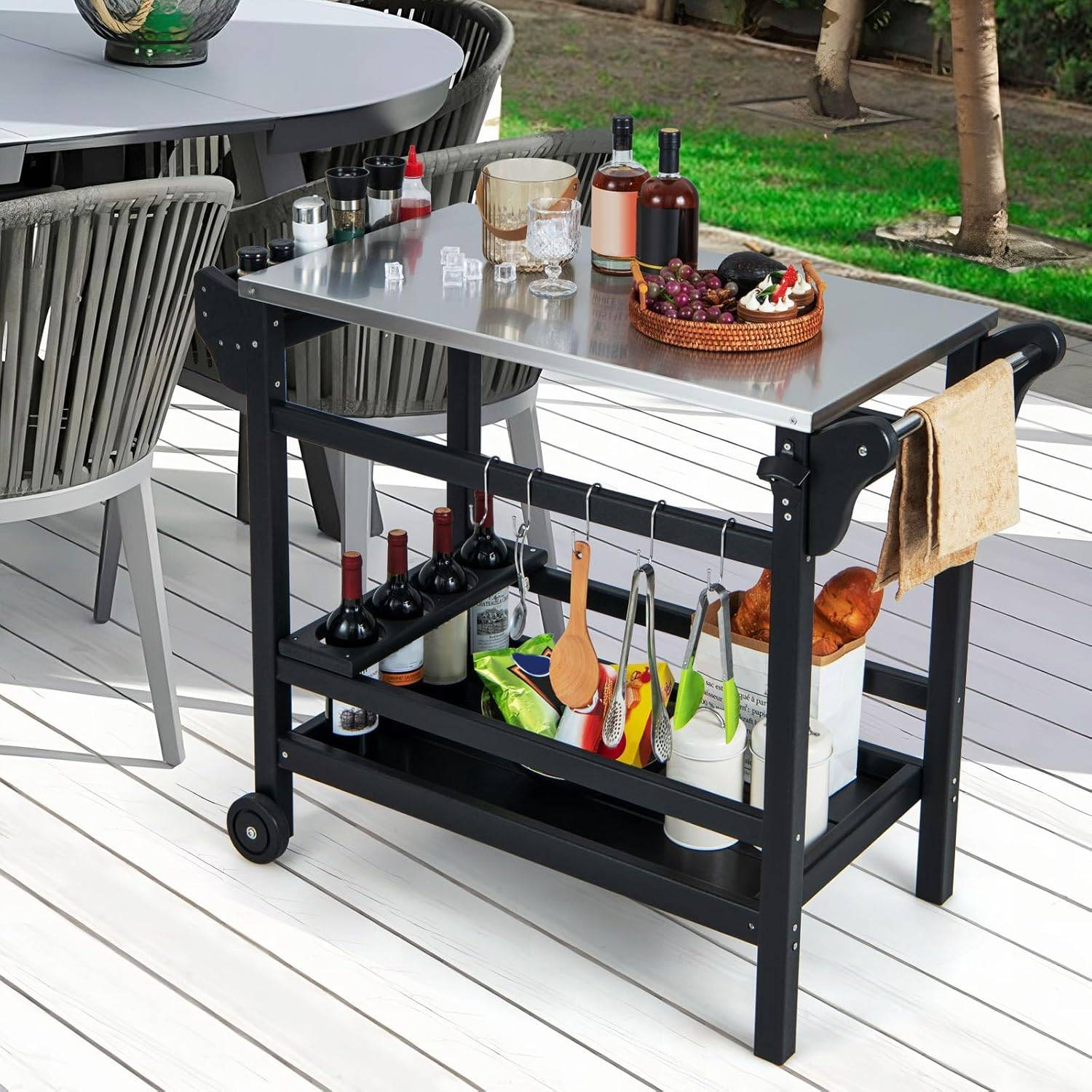 Costway - Chariot de Barbecue d'Extérieur à Double Étagères, Desserte de Jardin avec Poignée105 x 54 x 85 cm - Image 2