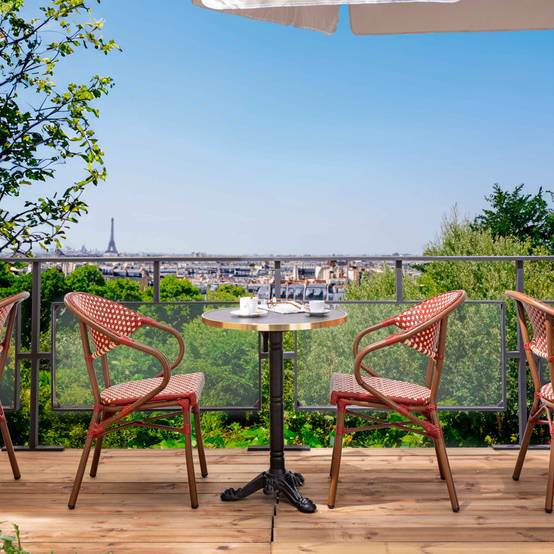 Oviala - Table de terrasse 60 cm inclinable marbre noir et 2 chaises rouge Montmartre - Oviala - Image 2