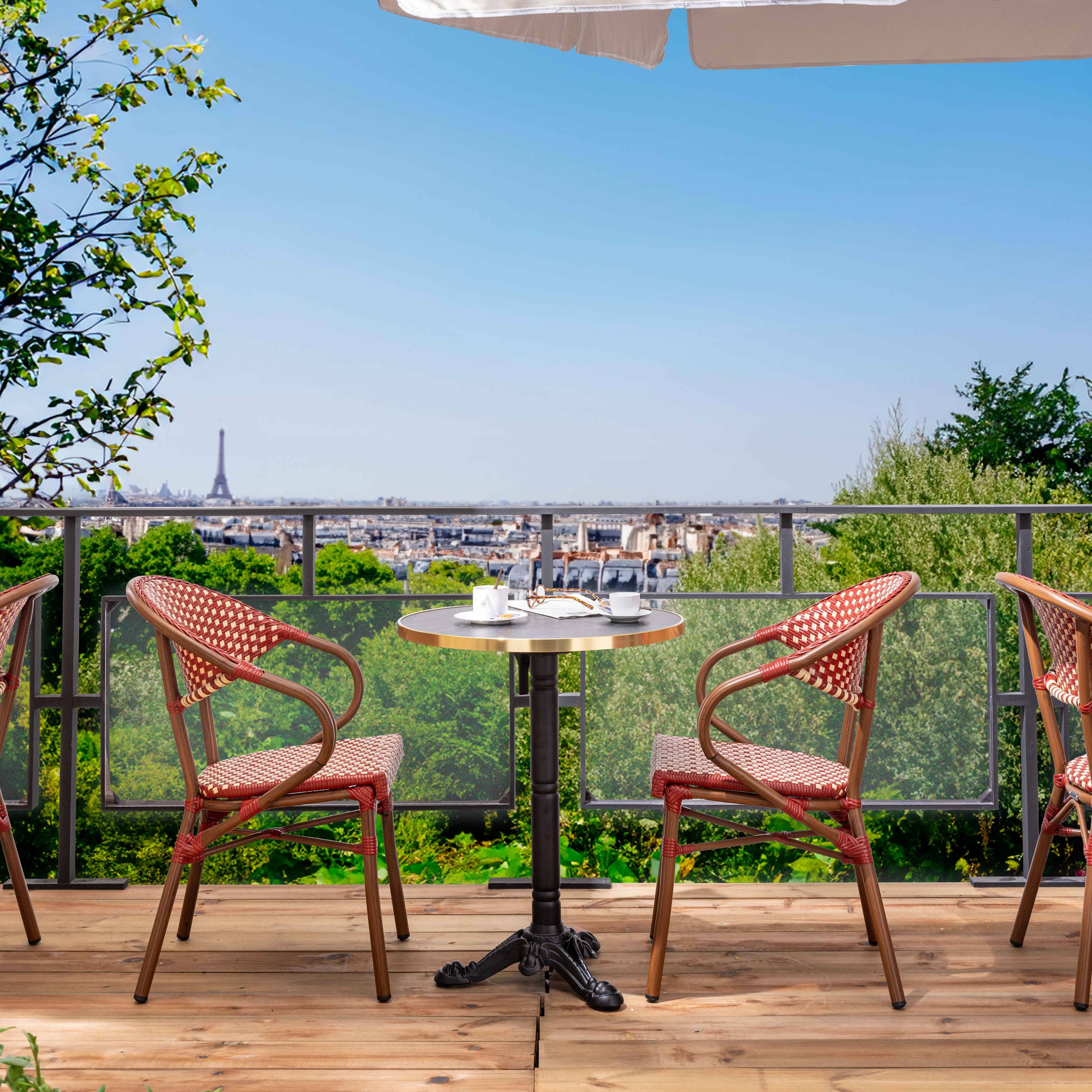Oviala - Table de terrasse 60 cm inclinable marbre noir et 2 chaises rouge Montmartre - Oviala - Image 2