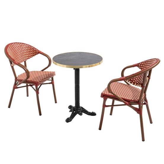 Oviala - Table de terrasse 60 cm inclinable marbre noir et 2 chaises rouge Montmartre - Oviala - Image 1
