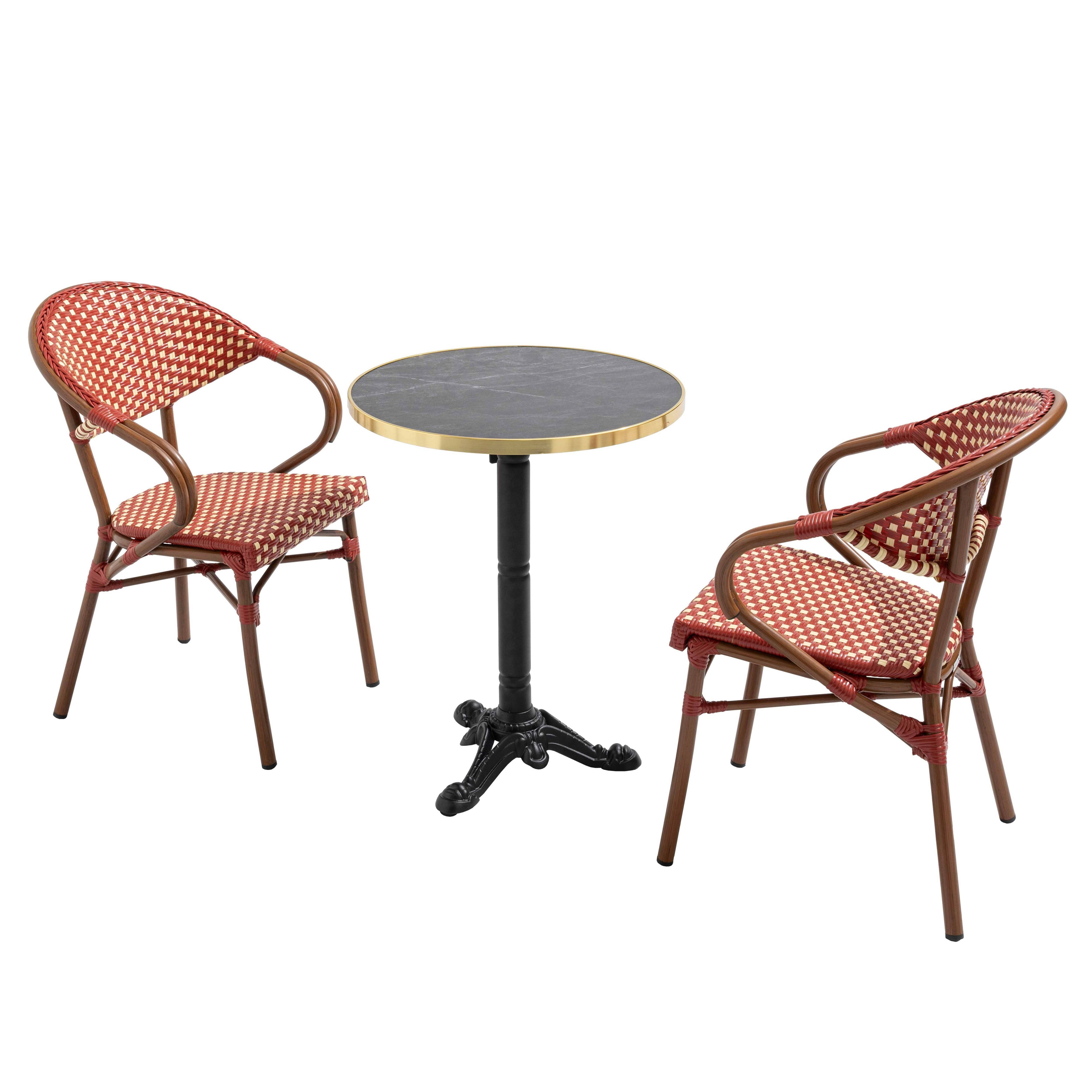 Oviala - Table de terrasse 60 cm inclinable marbre noir et 2 chaises rouge Montmartre - Oviala - Image 1