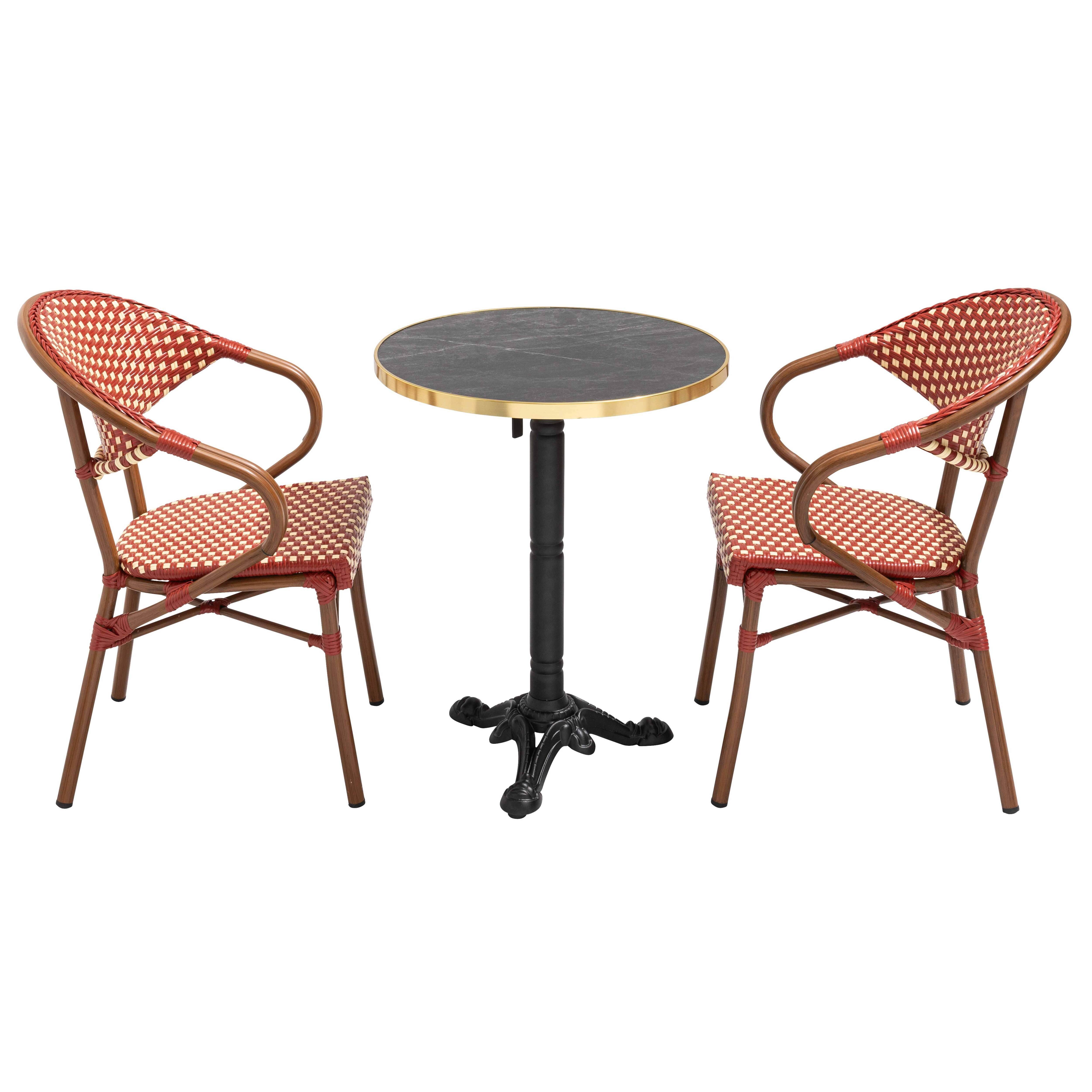 Oviala - Table de terrasse 60 cm inclinable marbre noir et 2 chaises rouge Montmartre - Oviala - Image 5