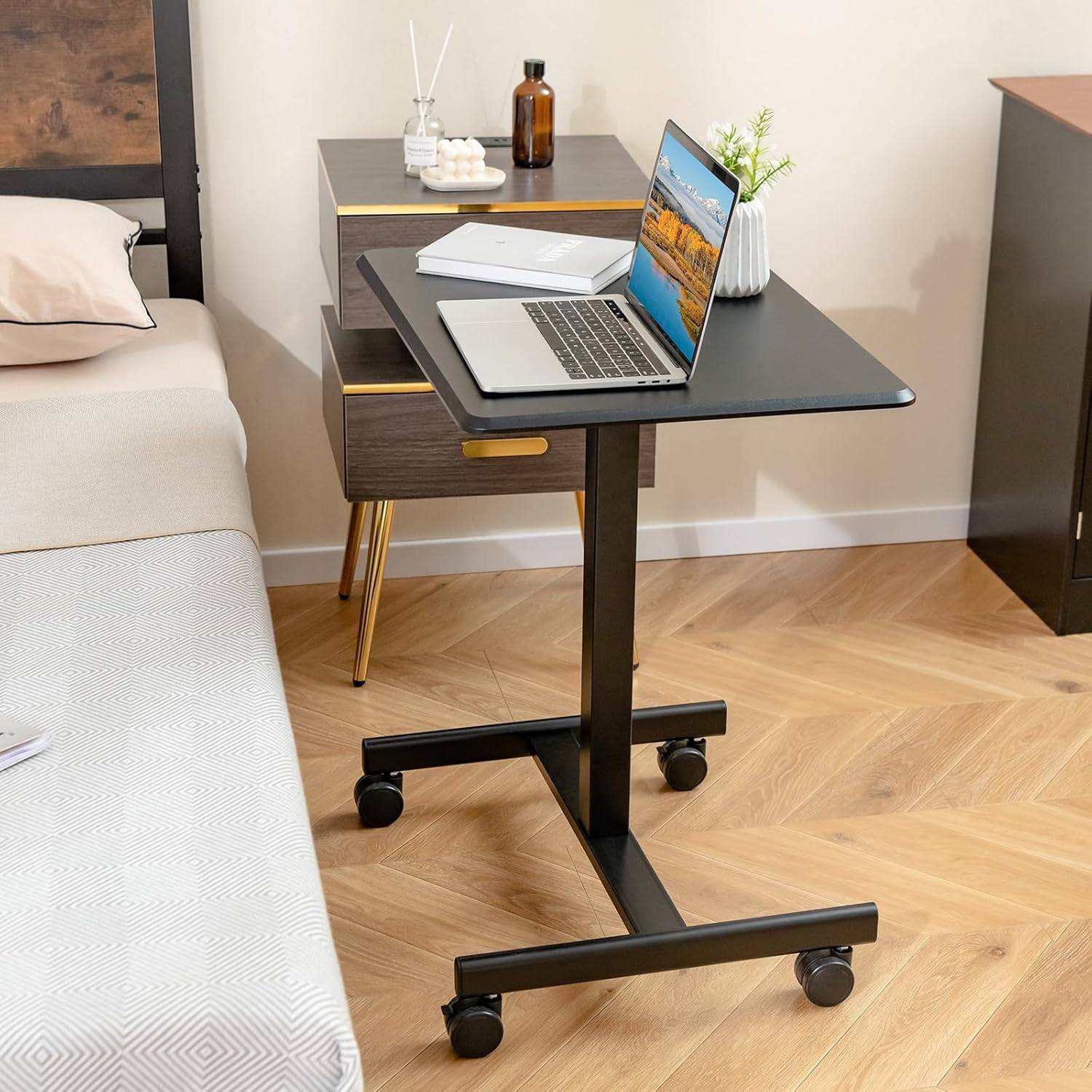 Table de Lit à Roulette - Table Roulante Réglable en Hauteur avec
