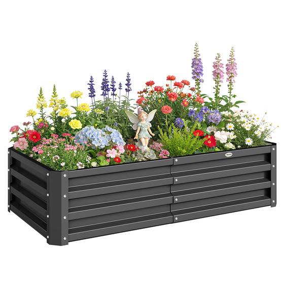 Sans Marque - Carré potager de jardin rectangulaire tôle d'acier ondulée 120 x 60 x 30,5 cm gris - Image 1