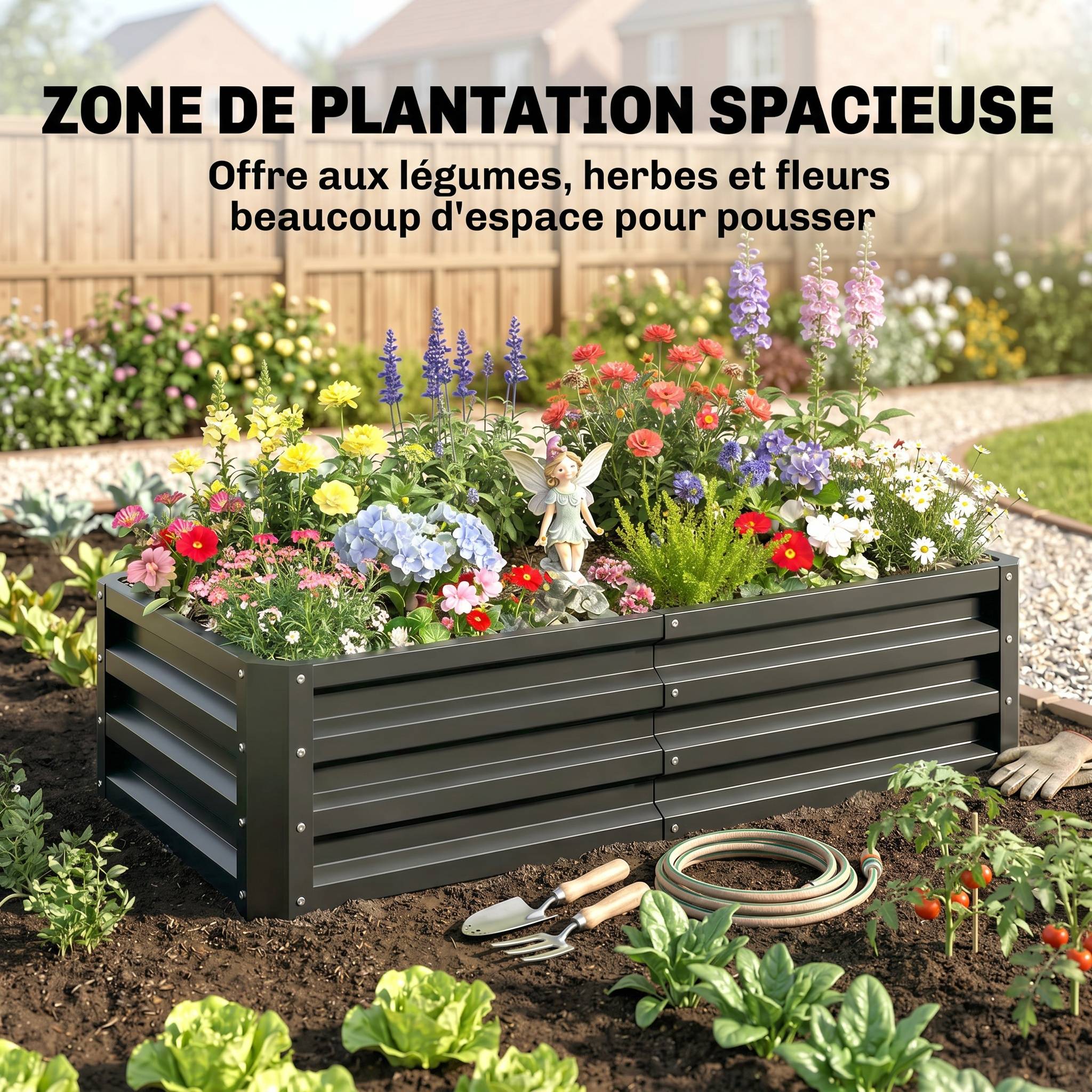 Sans Marque - Carré potager de jardin rectangulaire tôle d'acier ondulée 120 x 60 x 30,5 cm gris - Image 6
