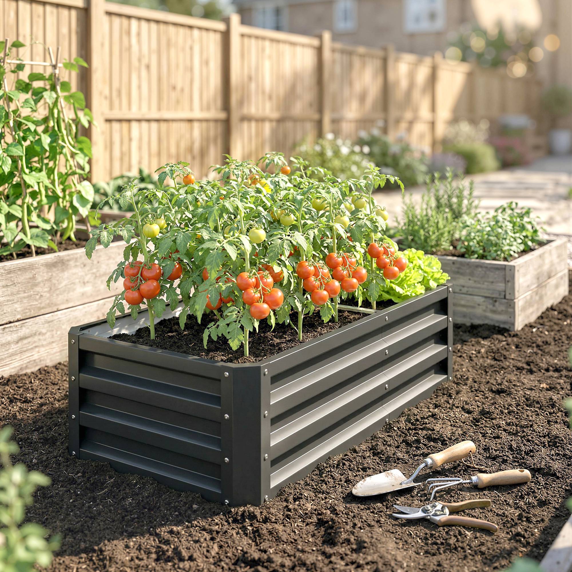 Sans Marque - Carré potager de jardin rectangulaire tôle d'acier ondulée 120 x 60 x 30,5 cm gris - Image 9