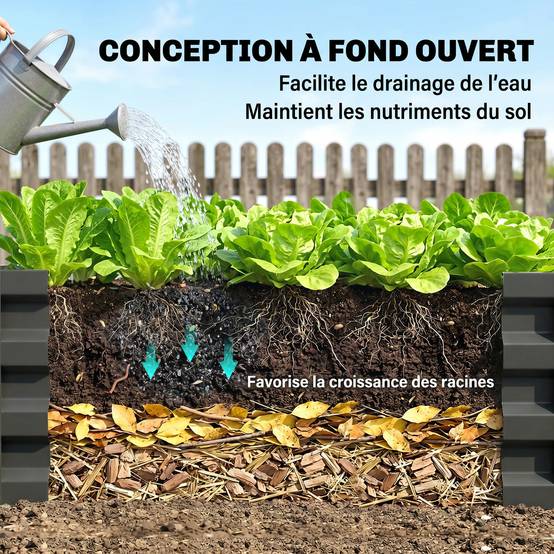 Sans Marque - Carré potager de jardin rectangulaire tôle d'acier ondulée 120 x 60 x 30,5 cm gris - Image 8