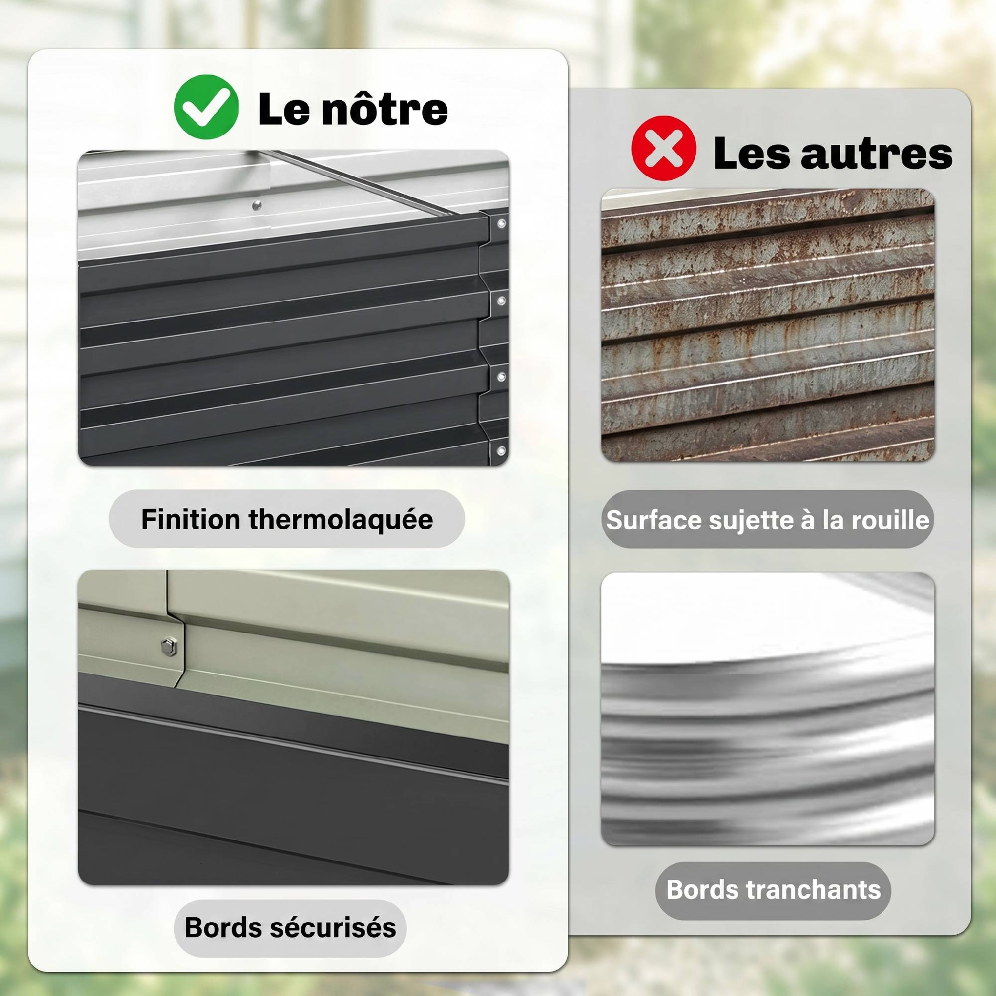 Sans Marque - Carré potager de jardin rectangulaire tôle d'acier ondulée 120 x 60 x 30,5 cm gris - Image 7
