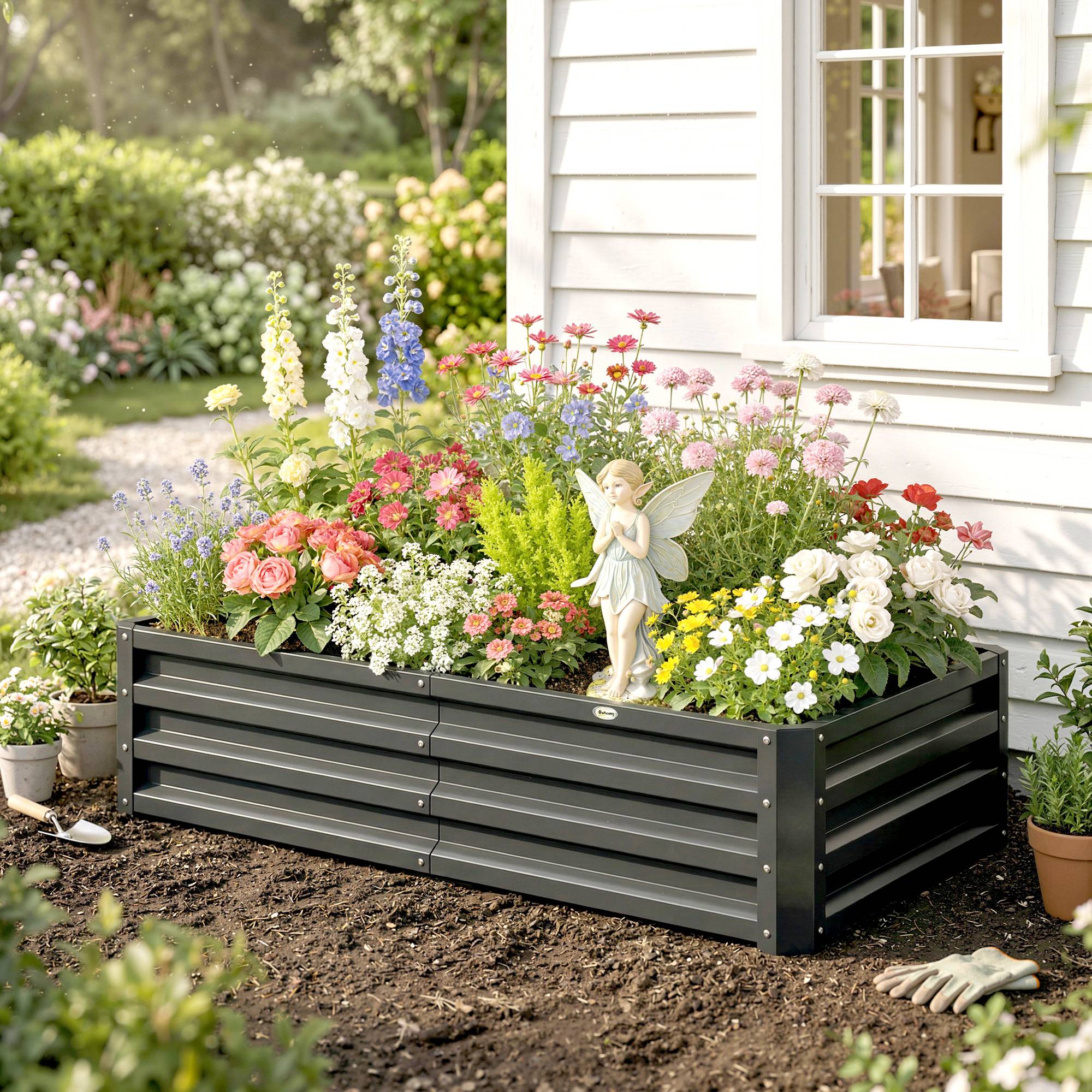 Sans Marque - Carré potager de jardin rectangulaire tôle d'acier ondulée 120 x 60 x 30,5 cm gris - Image 10