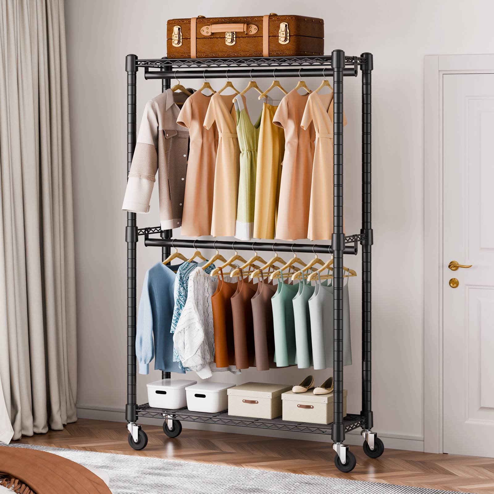 VEVOR Portant à Vêtements Porte-Manteau avec Roues 2 Étagères 2 Barres Penderie - Image 8