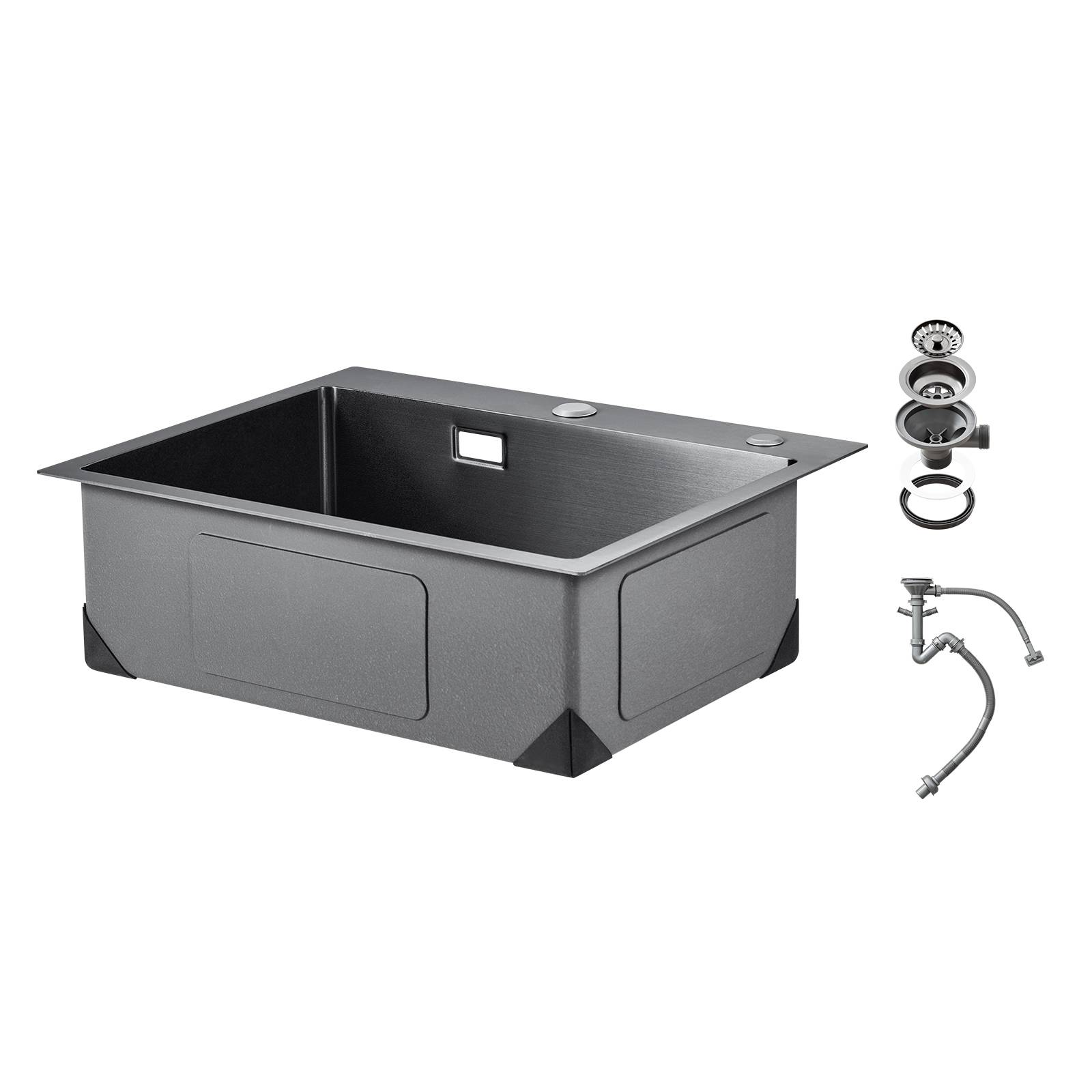 Vevor - VEVOR Évier de cuisine montage par le haut en acier inox cuve simple 68 cm noir - Image 8