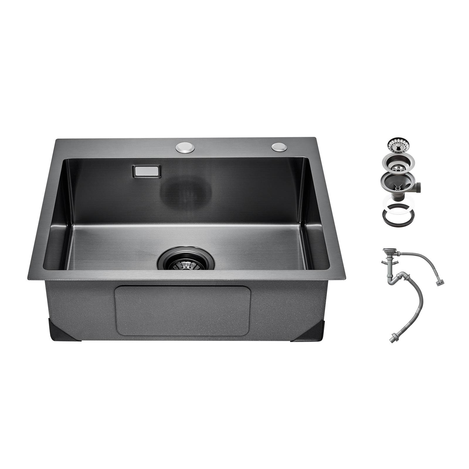 Vevor - VEVOR Évier de cuisine montage par le haut en acier inox cuve simple 68 cm noir - Image 1