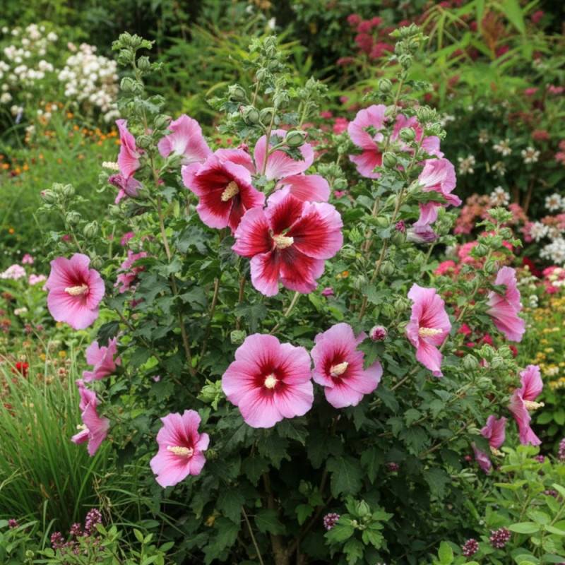 Hibiscus Hibisa® 'Cocktail', Althéa à fleurs Rose/Rouge - feuillage Caduc - Pot de 5L - 40/60 cm - Image 4