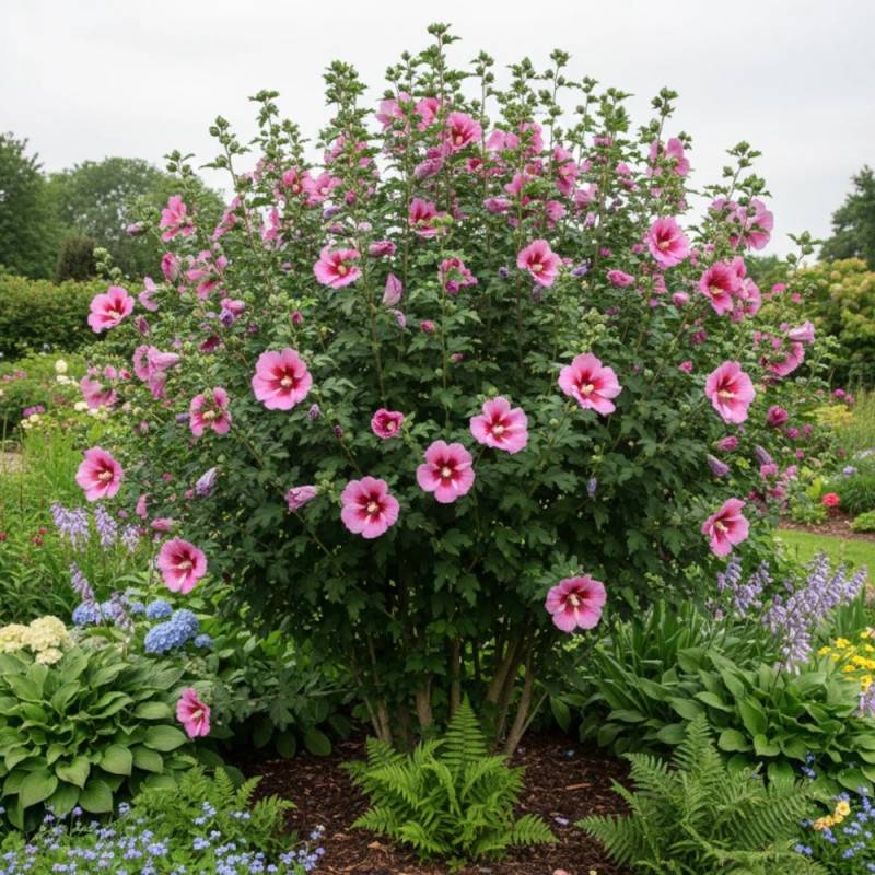 Hibiscus Hibisa® 'Cocktail', Althéa à fleurs Rose/Rouge - feuillage Caduc - Pot de 5L - 40/60 cm - Image 5