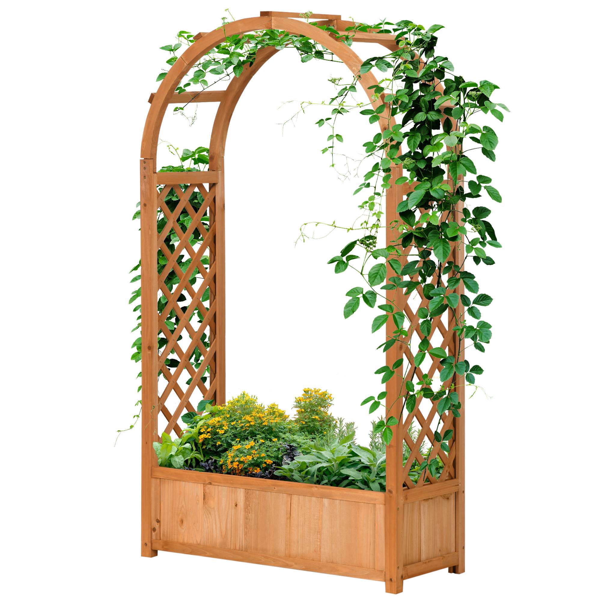 Sans Marque - Jardinière rectangulaire sur pied treillis arche 83x36x152 cm fond lattes bois sapin pré-huilé - Image 2