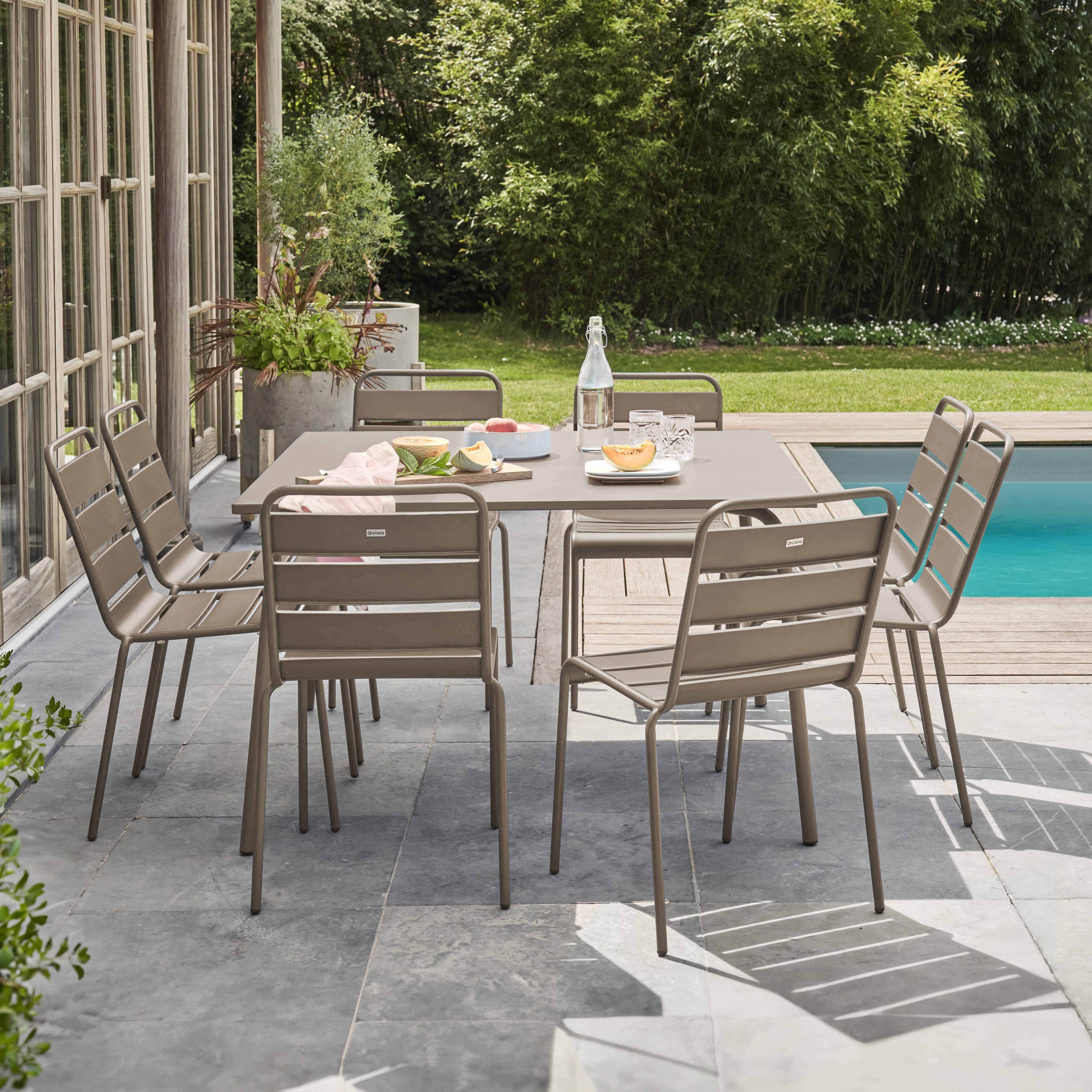 Oviala - Ensemble table de jardin et 8 chaises en métal taupe Palavas - Oviala - Image 2