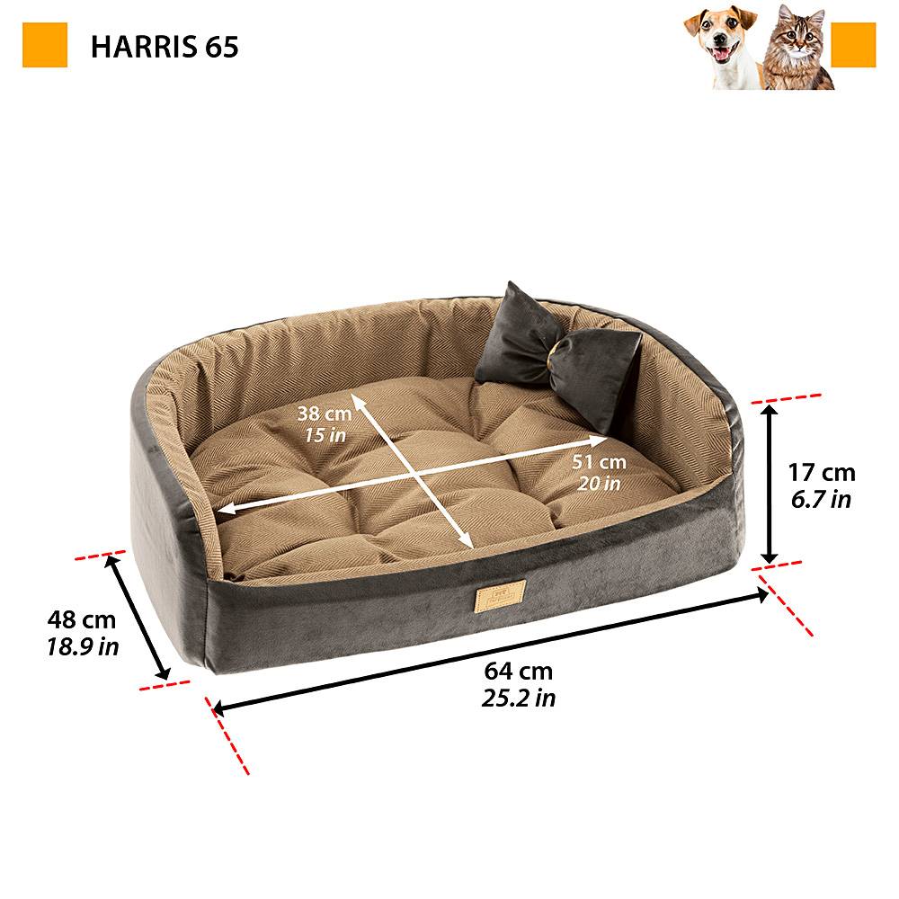 Ferplast - Couchage Rembourré Lit pour Chiens et Chats HARRIS 65 Lavable, avec Coussin, Tweed et Velours, Marron - Image 2