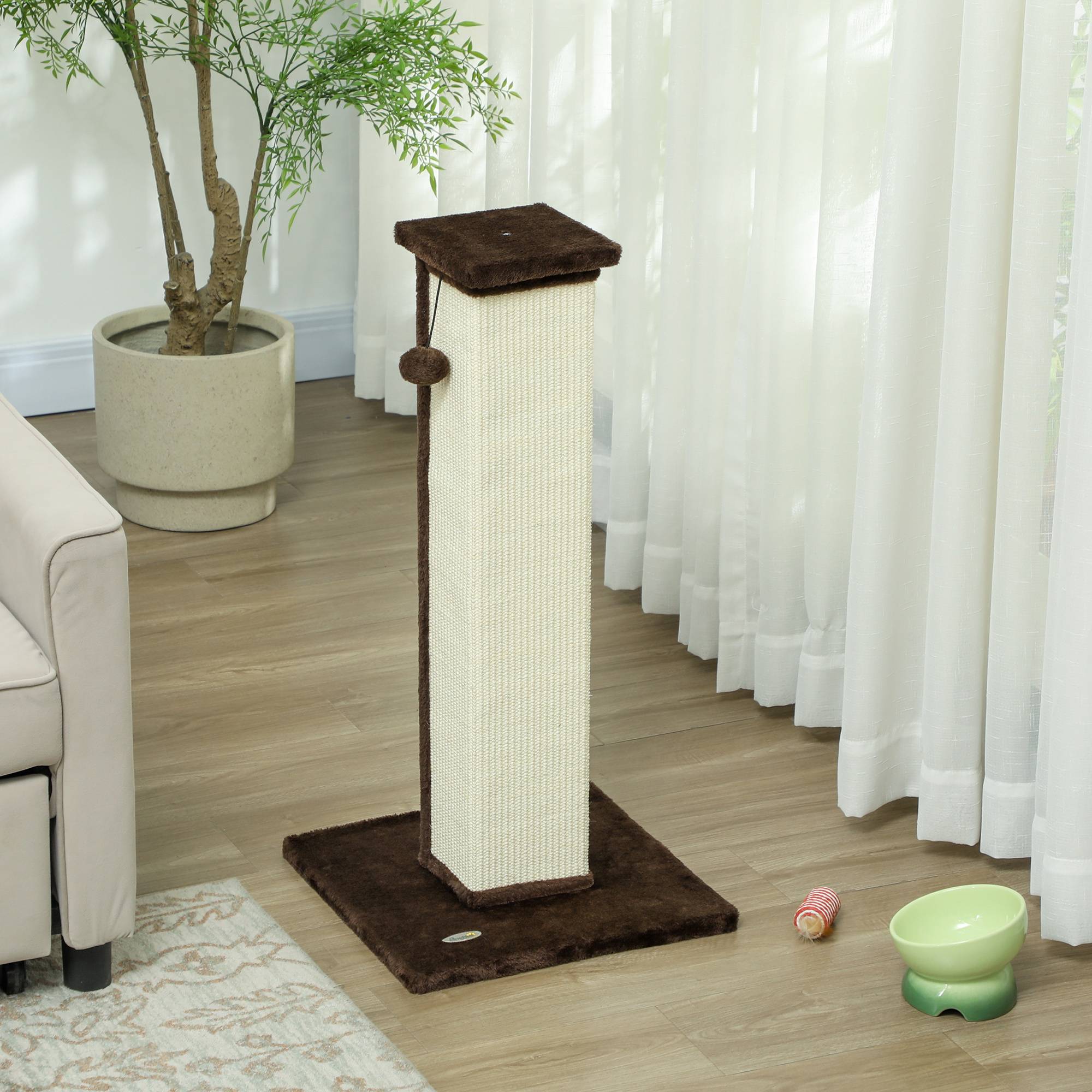 Poteau griffoir chat sisal peluche intérieur jeu aiguiser griffes 81cm marron - ComfortXL Outdoor Living - Image 10