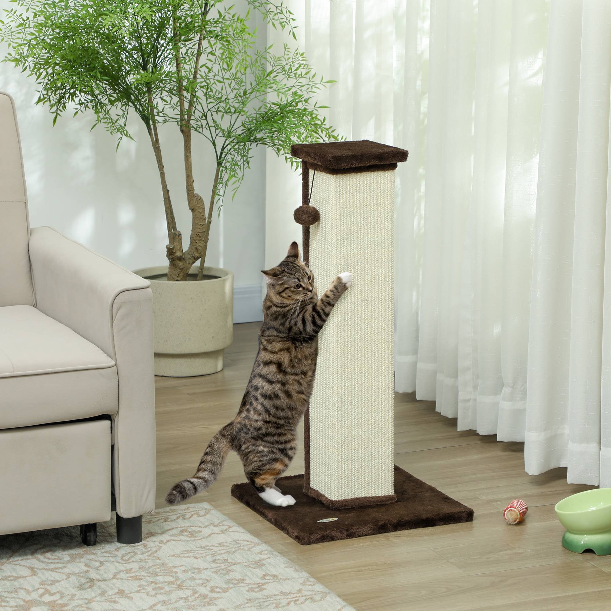 Poteau griffoir chat sisal peluche intérieur jeu aiguiser griffes 81cm marron - ComfortXL Outdoor Living - Image 4