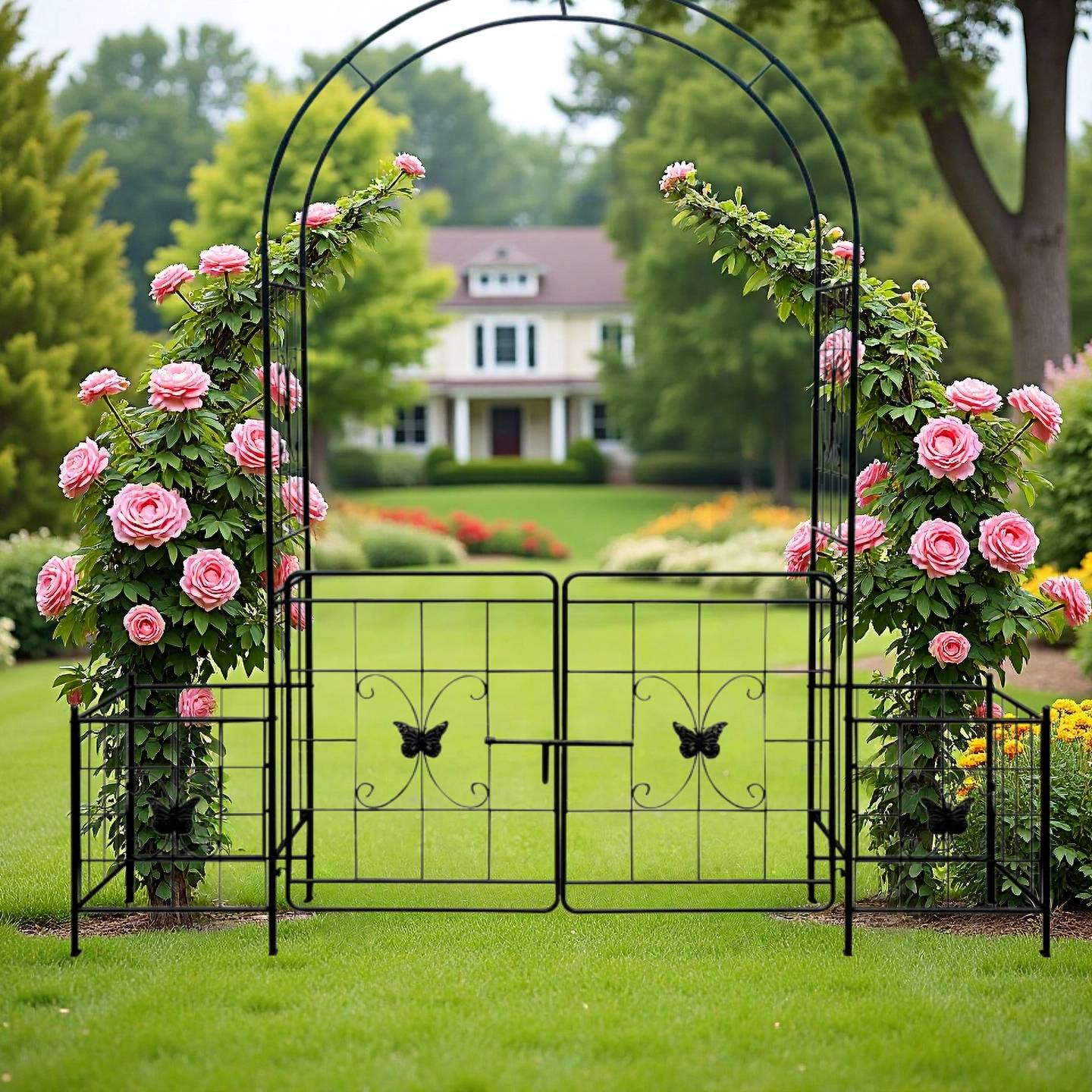 Arche Jardin avec Portillon Métal Extérieur Support Plantes Grimpantes 200x218cm Noir - ComfortXL Outdoor Living - Image 1