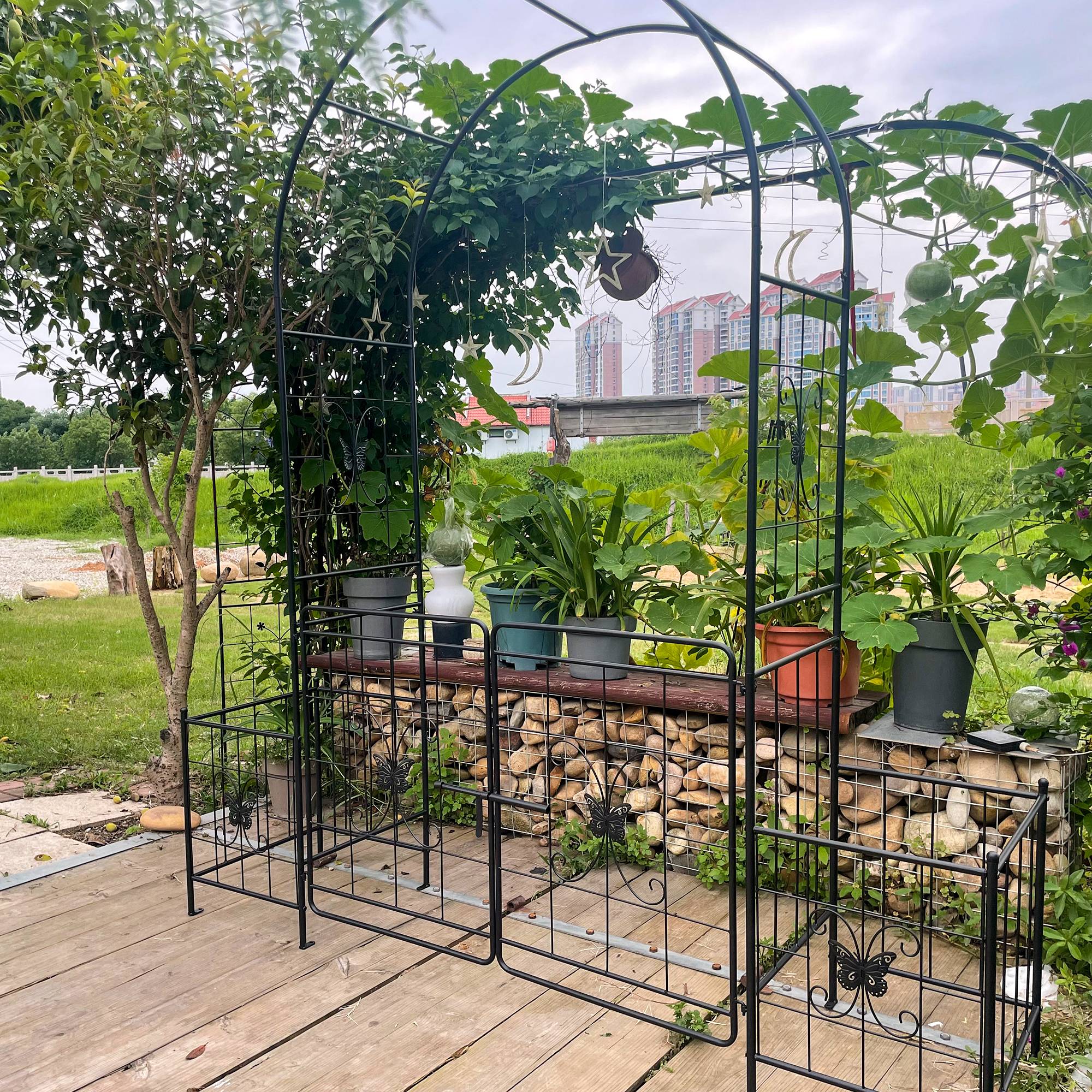 Arche Jardin avec Portillon Métal Extérieur Support Plantes Grimpantes 200x218cm Noir - ComfortXL Outdoor Living - Image 4