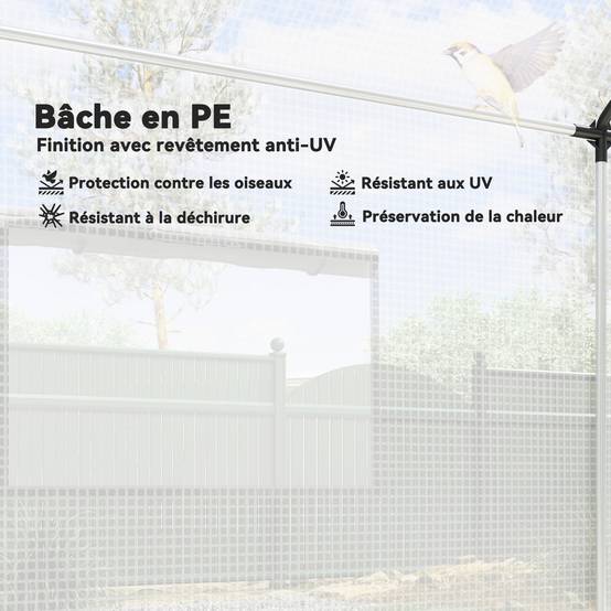 Outsunny - Serre de jardin tunnel 2x3m 6m² avec porte enroulable 4 fenêtres Acier galvanisé PE HD Blanc - Outsunny - Image 5
