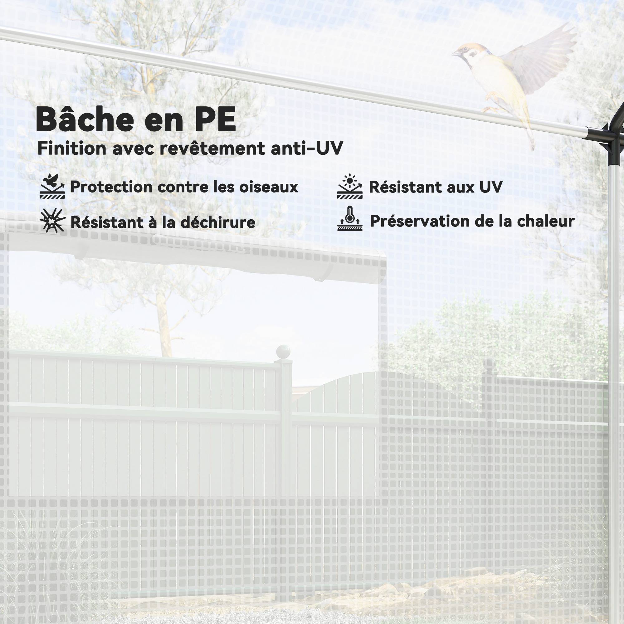 Outsunny - Serre de jardin tunnel 2x3m 6m² avec porte enroulable 4 fenêtres Acier galvanisé PE HD Blanc - Outsunny - Image 5