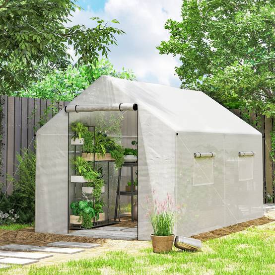 Outsunny - Serre de jardin tunnel 2x3m 6m² avec porte enroulable 4 fenêtres Acier galvanisé PE HD Blanc - Outsunny - Image 2