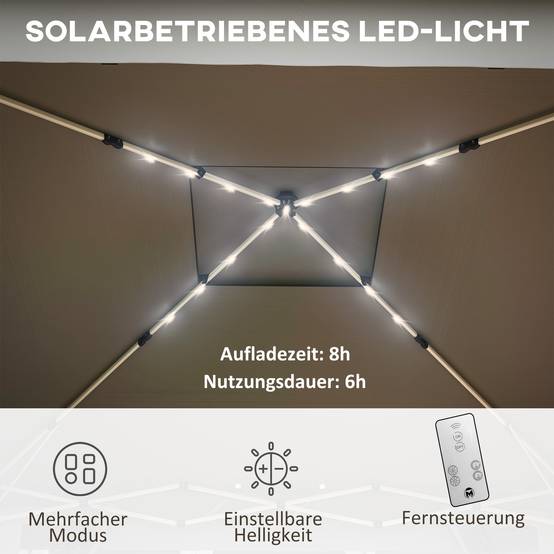 Tonnelle Pliante Jardin LED Solaire 3,3x3,3m Moustiquaires & Lestage - ComfortXL Outdoor Living - Image 4