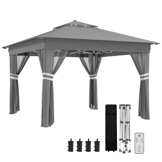 Tonnelle Pliante Jardin LED Solaire 3,3x3,3m Moustiquaires & Lestage - ComfortXL Outdoor Living - Image 2