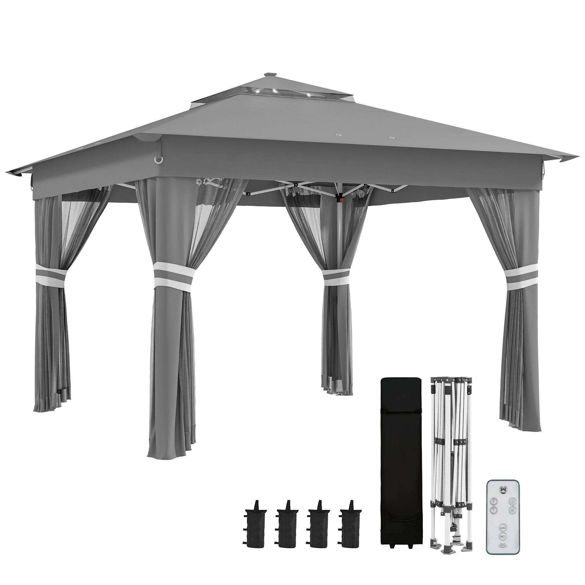 Tonnelle Pliante Jardin LED Solaire 3,3x3,3m Moustiquaires & Lestage - ComfortXL Outdoor Living - Image 2