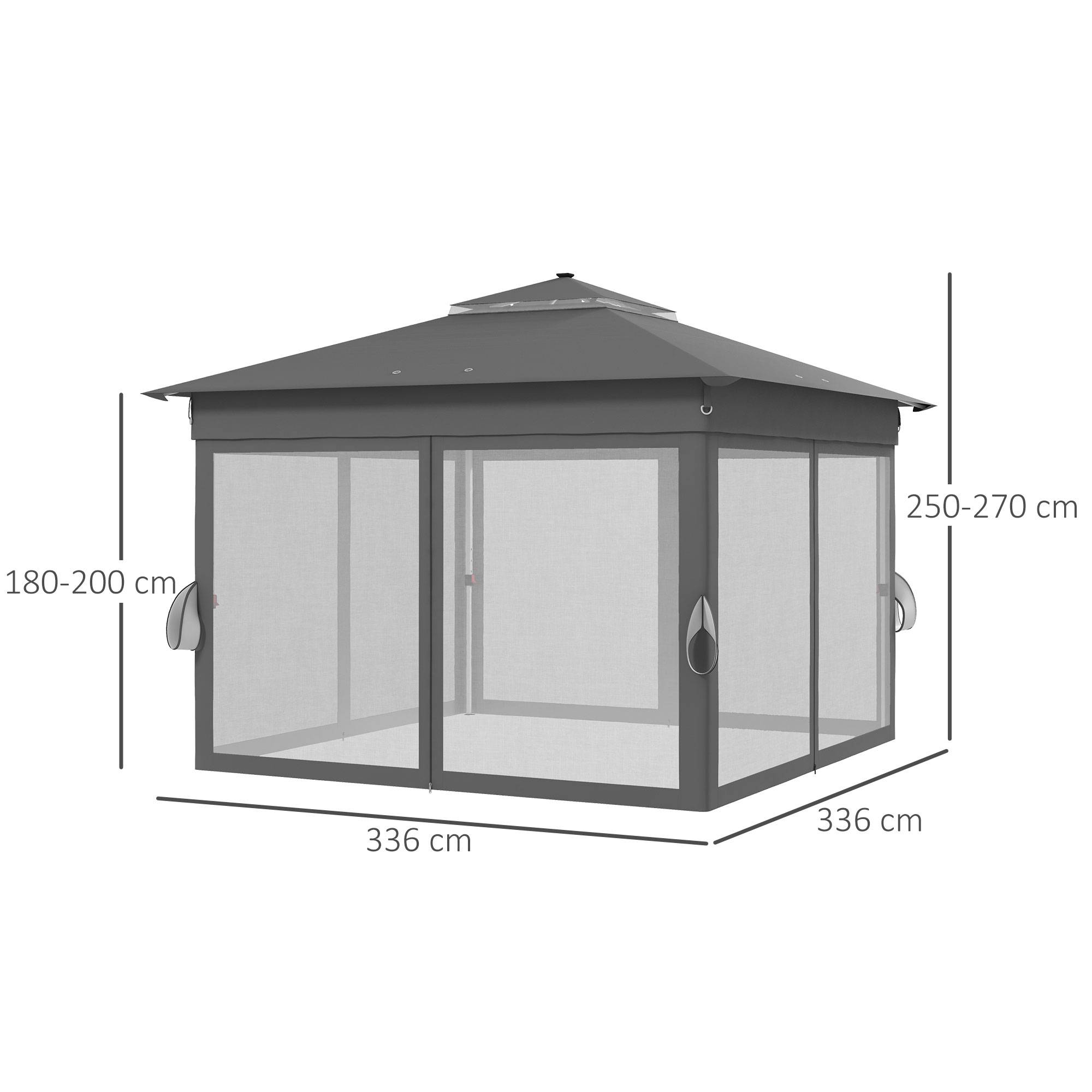 Tonnelle Pliante Jardin LED Solaire 3,3x3,3m Moustiquaires & Lestage - ComfortXL Outdoor Living - Image 3