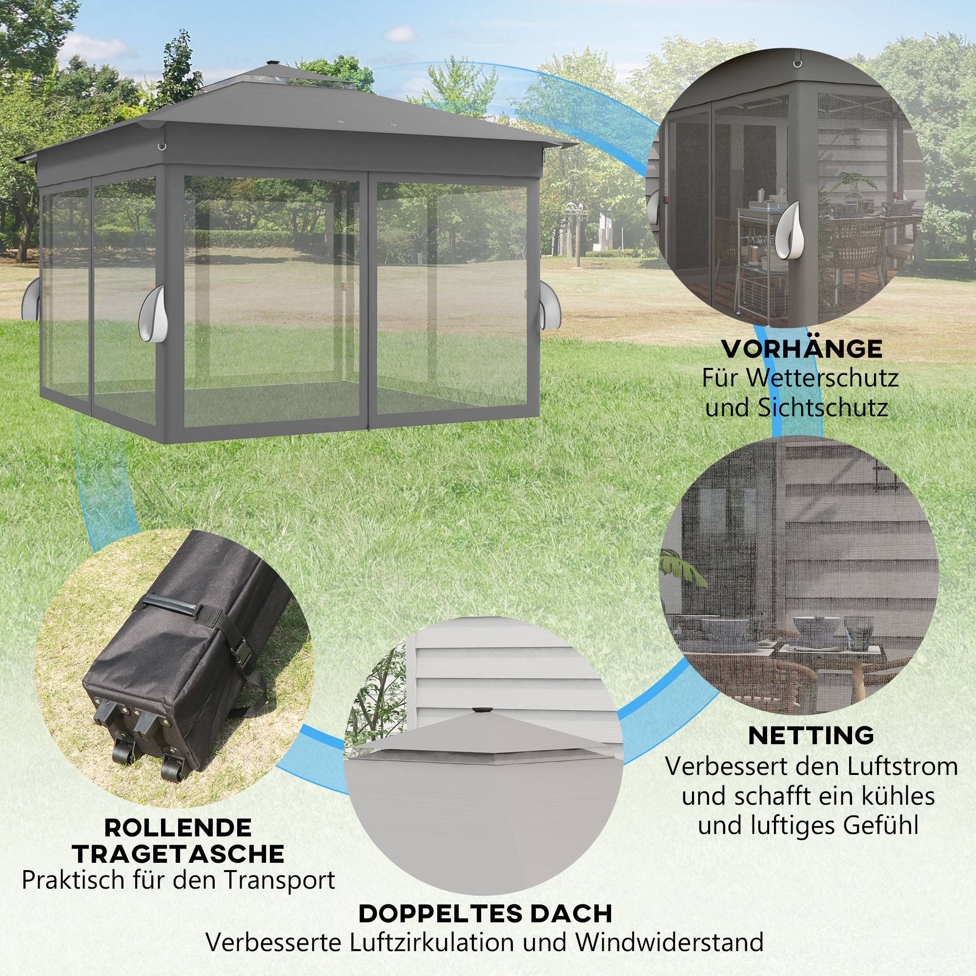 Tonnelle Pliante Jardin LED Solaire 3,3x3,3m Moustiquaires & Lestage - ComfortXL Outdoor Living - Image 5