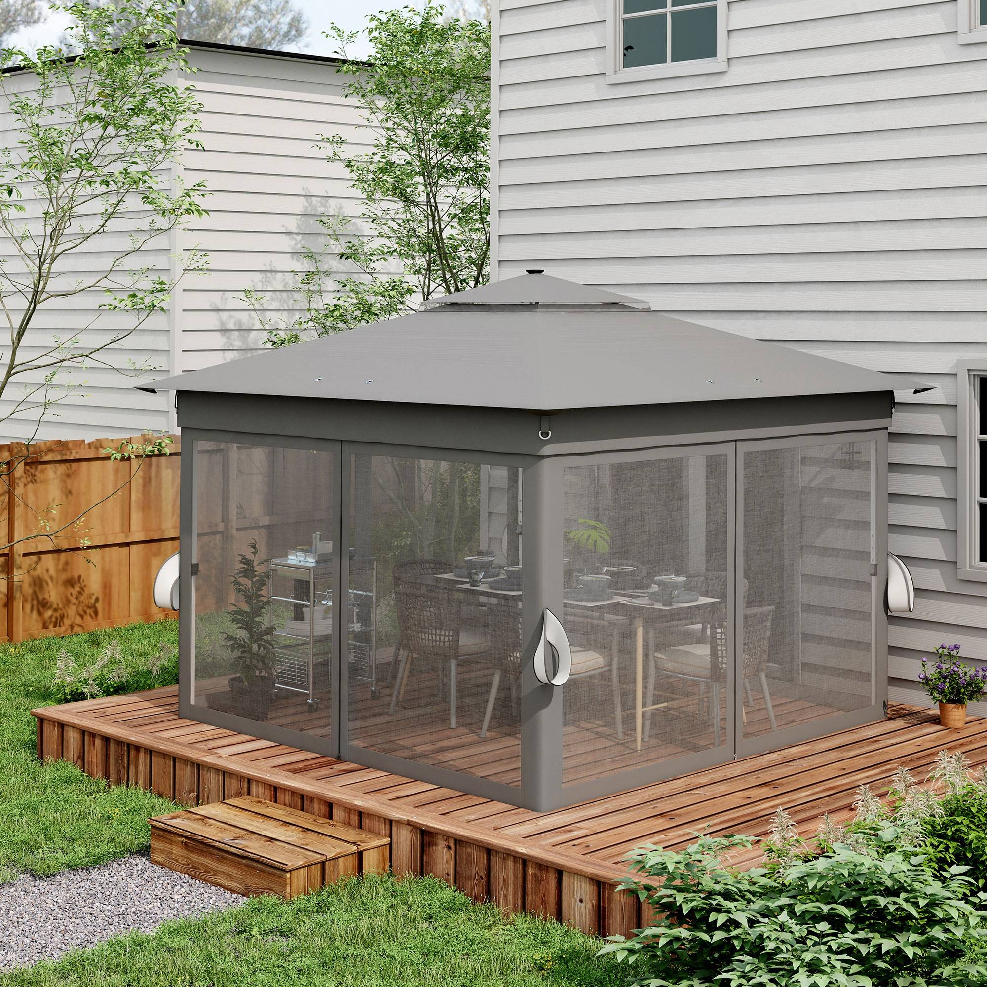 Tonnelle Pliante Jardin LED Solaire 3,3x3,3m Moustiquaires & Lestage - ComfortXL Outdoor Living - Image 7