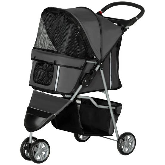 Buggy pour chiens et chats pliable extérieur 75 x 45 x 97 cm acier et polyester 600D Oxford gris foncé - PANGIVO - Image 1