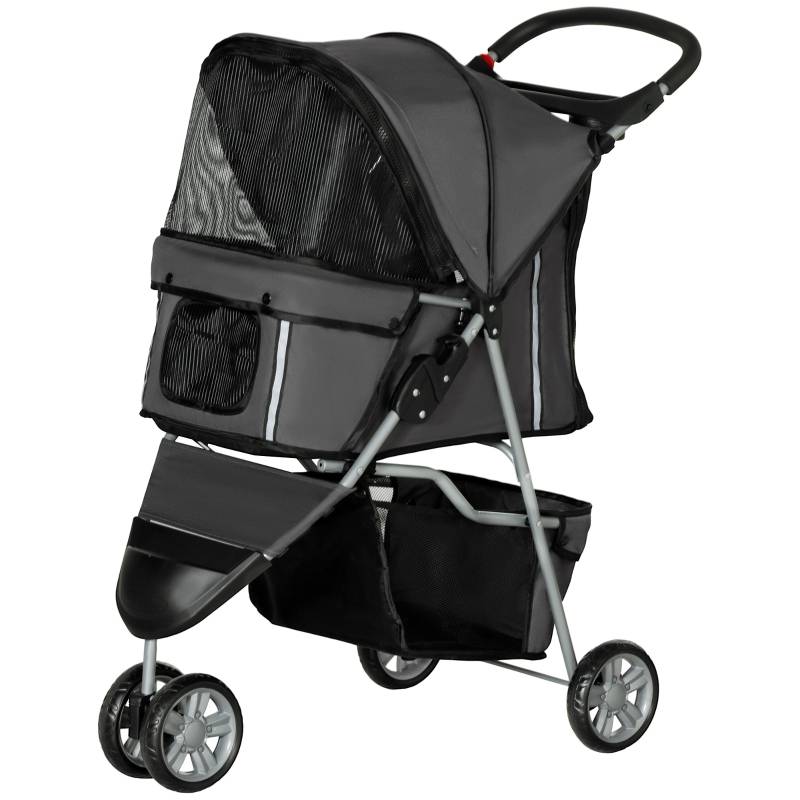 Buggy pour chiens et chats pliable extérieur 75 x 45 x 97 cm acier et polyester 600D Oxford gris foncé - PANGIVO - Image 1