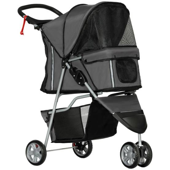 Buggy pour chiens et chats pliable extérieur 75 x 45 x 97 cm acier et polyester 600D Oxford gris foncé - PANGIVO - Image 9