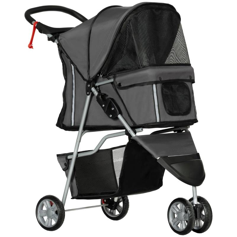 Buggy pour chiens et chats pliable extérieur 75 x 45 x 97 cm acier et polyester 600D Oxford gris foncé - PANGIVO - Image 9