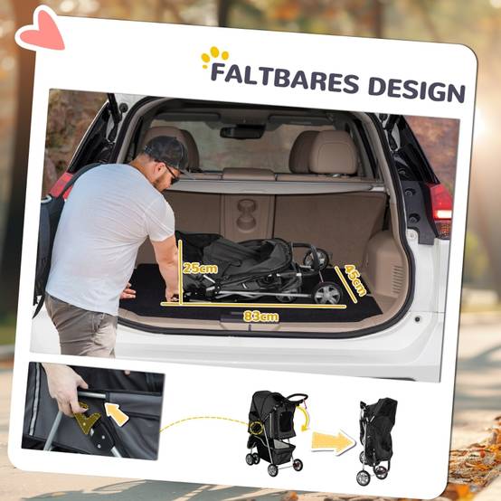 Buggy pour chiens et chats pliable extérieur 75 x 45 x 97 cm acier et polyester 600D Oxford gris foncé - PANGIVO - Image 4