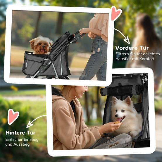 Buggy pour chiens et chats pliable extérieur 75 x 45 x 97 cm acier et polyester 600D Oxford gris foncé - PANGIVO - Image 6