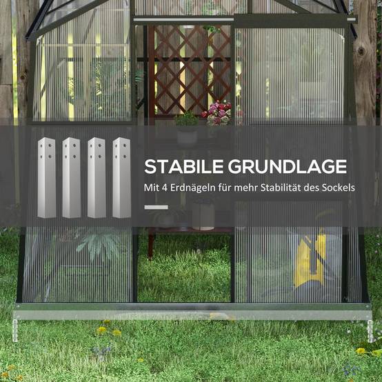 Serre polycarbonate aluminium pour plantes potager porte coulissante 192x192x204cm noir - ComfortXL Outdoor Living - Image 7