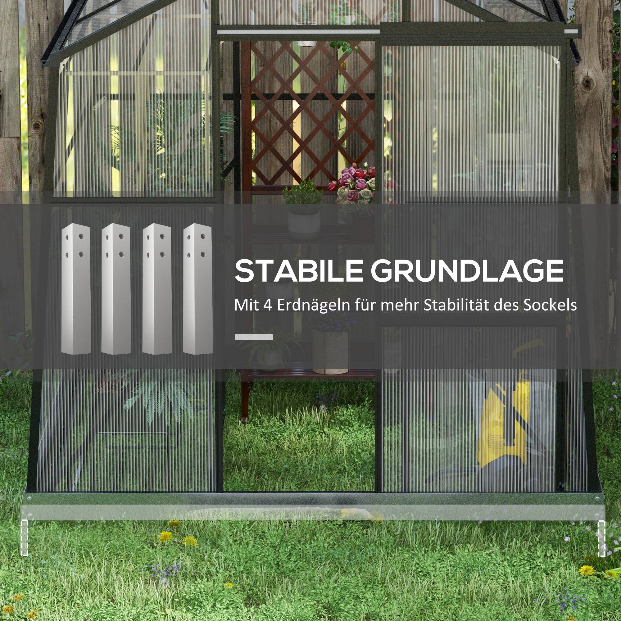 Serre polycarbonate aluminium pour plantes potager porte coulissante 192x192x204cm noir - ComfortXL Outdoor Living - Image 7