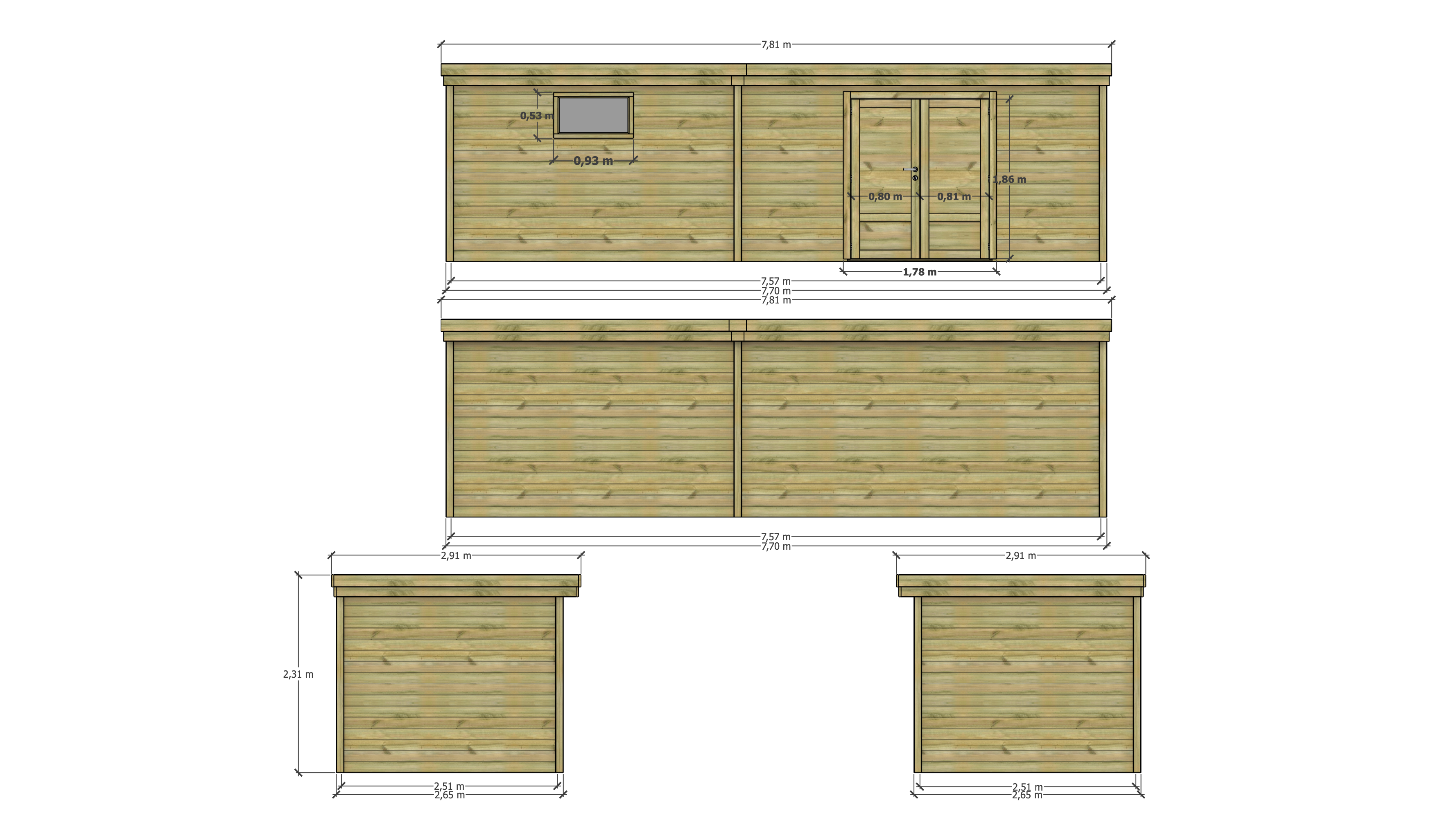 Abri Français - ABRI DE JARDIN bois Pin traité autoclave 27mm - 7,695x2,64m / 20m2 - Bac acier - Abri Français - Image 4