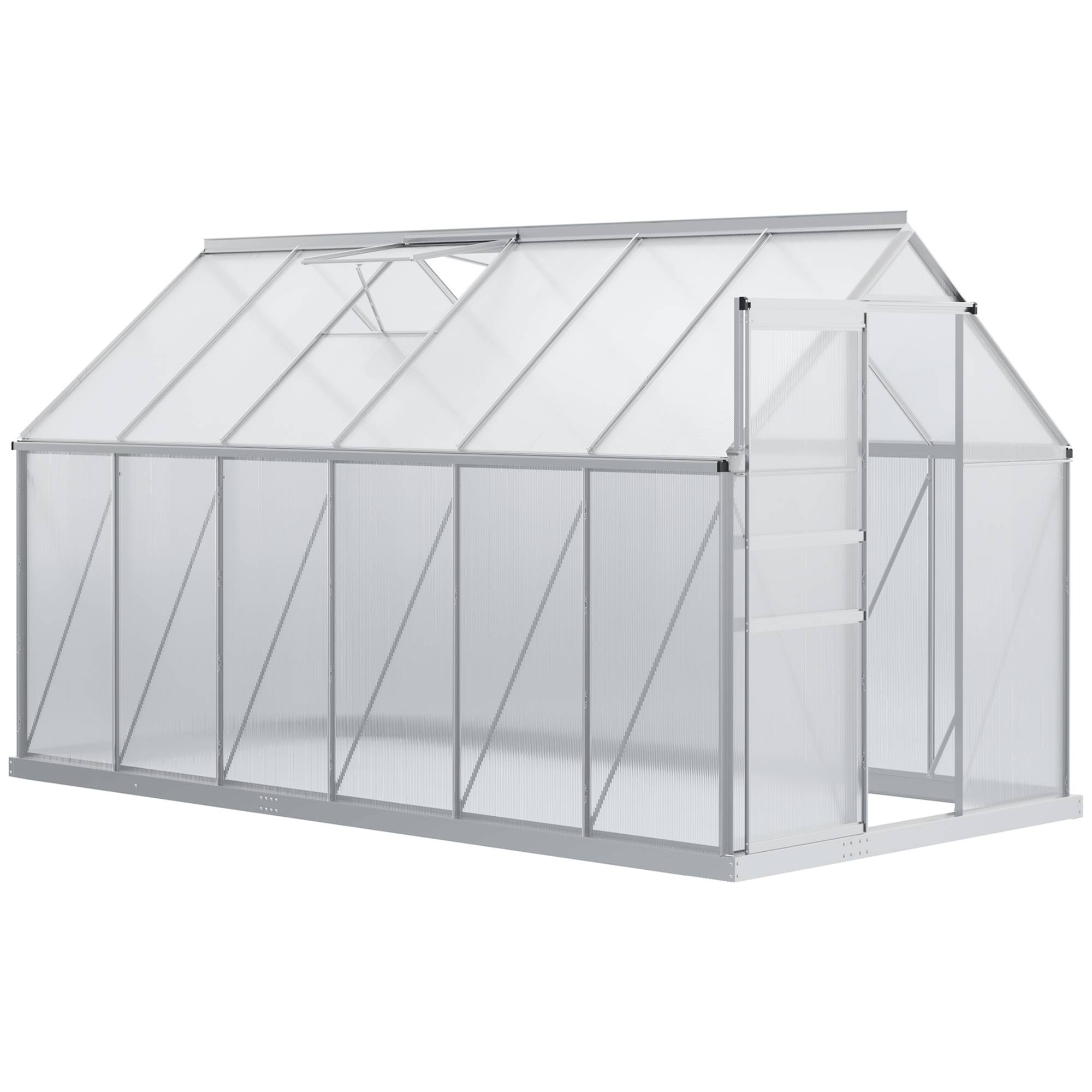 Serre de Jardin Polycarbonate 7,1m² Aluminium avec base et lucarne réglable 1,9x3,75x1,99m - ComfortXL Outdoor Living - Image 1