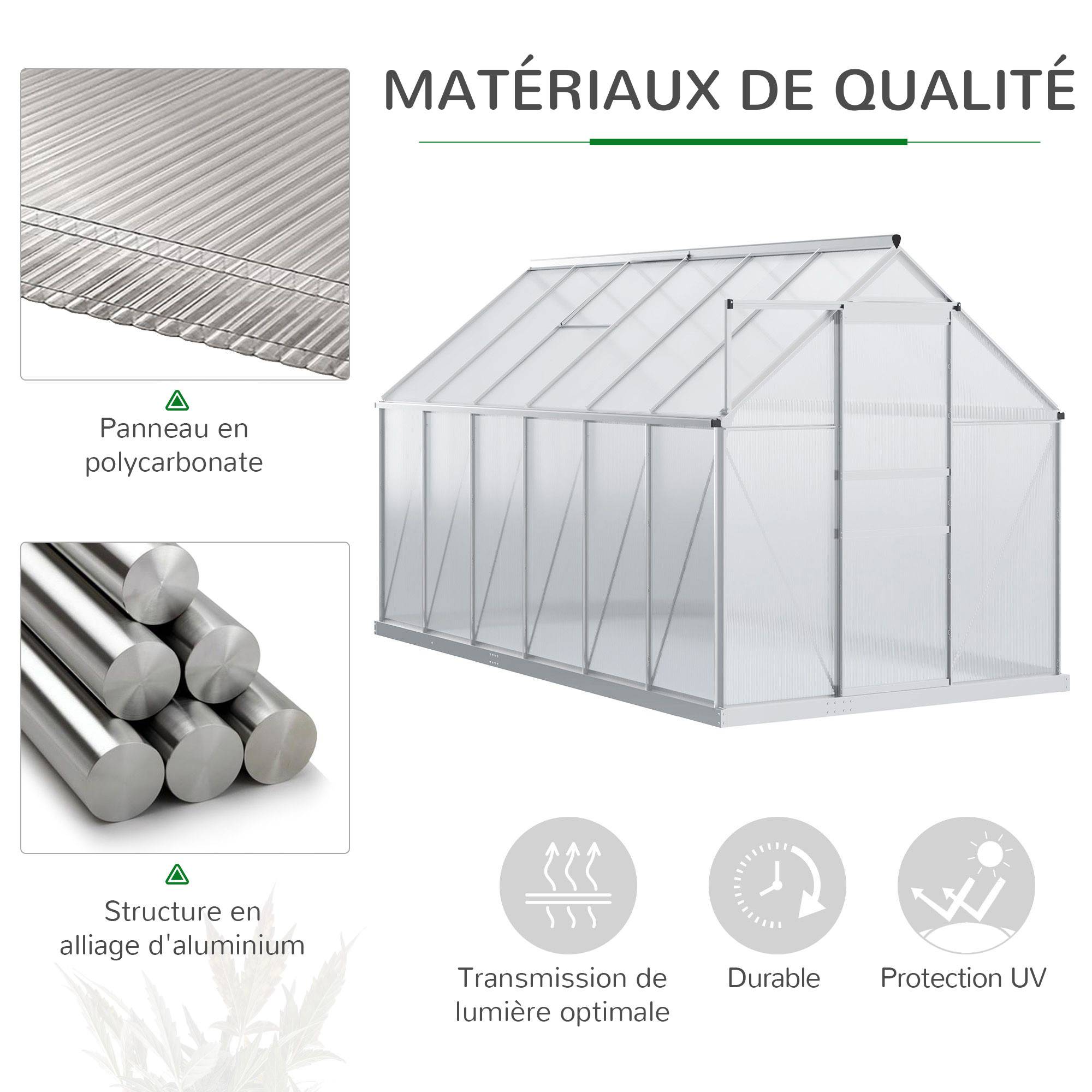 Serre de Jardin Polycarbonate 7,1m² Aluminium avec base et lucarne réglable 1,9x3,75x1,99m - ComfortXL Outdoor Living - Image 6