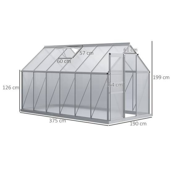 Serre de Jardin Polycarbonate 7,1m² Aluminium avec base et lucarne réglable 1,9x3,75x1,99m - ComfortXL Outdoor Living - Image 5