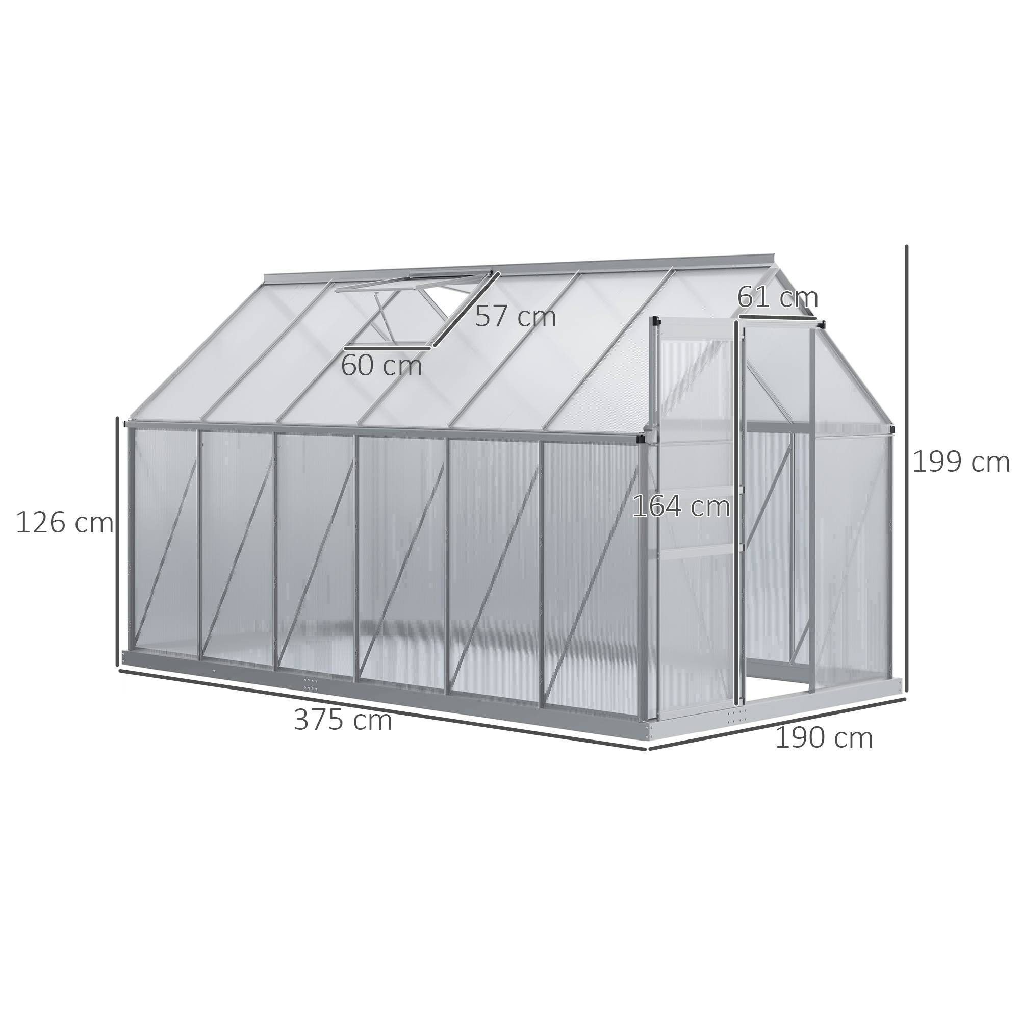 Serre de Jardin Polycarbonate 7,1m² Aluminium avec base et lucarne réglable 1,9x3,75x1,99m - ComfortXL Outdoor Living - Image 5